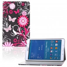 Galaxy Tab Pro T320 - Flower and Buttery Pattern PU Leather Tablet Stand Cover Case